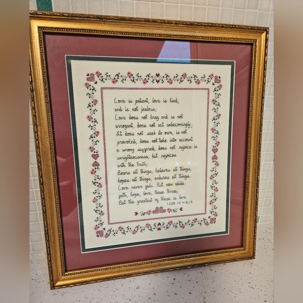Vintage love is patient Corinthians needlepoint cross stitch - Picture 6 of 7